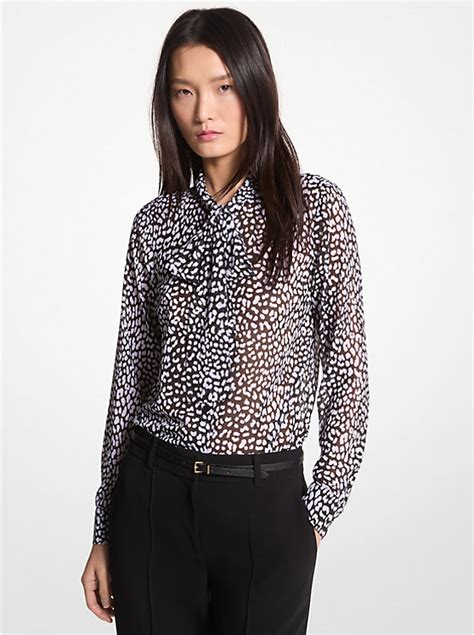 michael kors leopard blouse with front zipper|Graphic Leopard Print Georgette Tie.